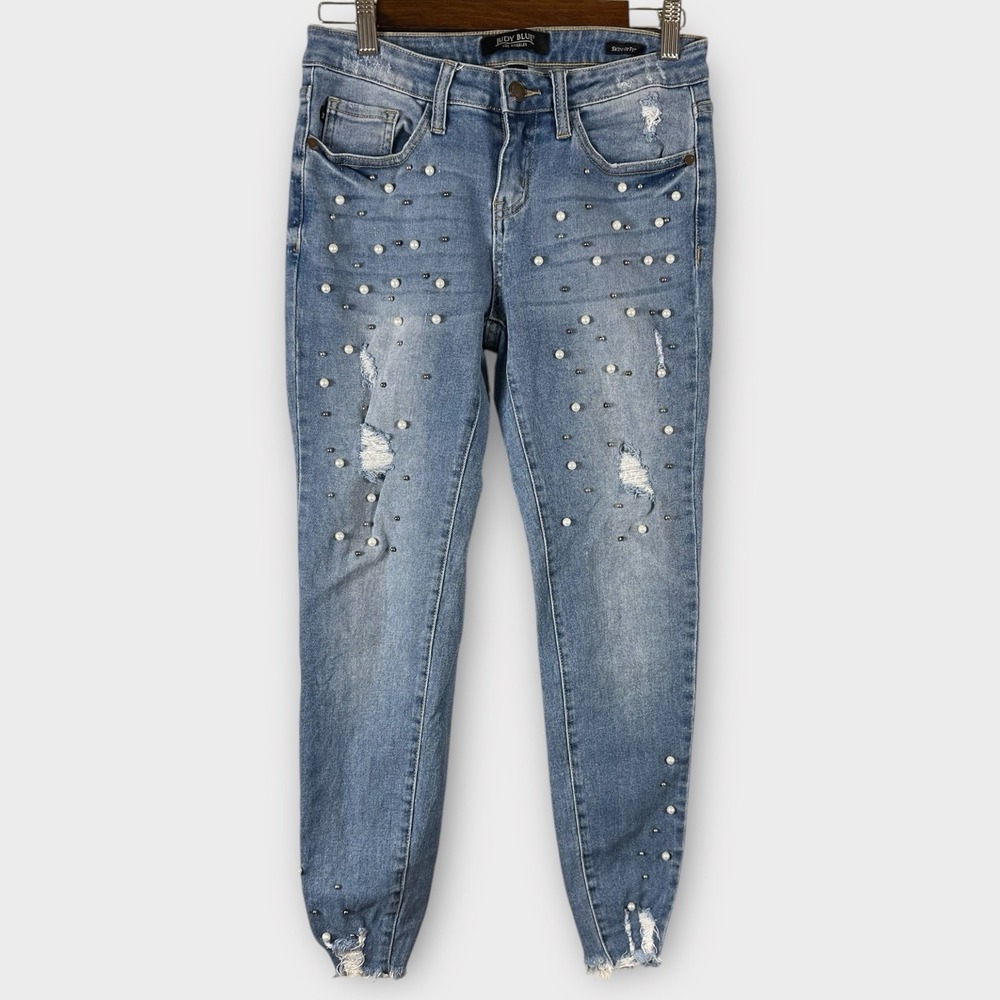 Judy Blue Womens Distressed Skinny Fit Pearl Embroidered Cowgirl West Jeans 3/26